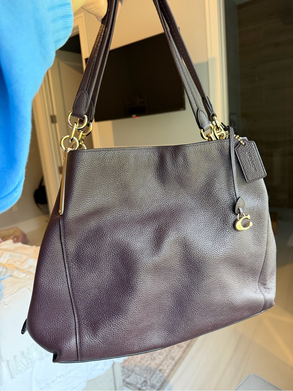 Coach Dark Brown Pebbled Leather Shoulder Bag with Gold Hardware